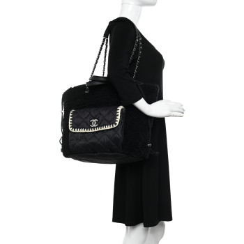 CHANEL Wool Nylon Quilted Coco Neige Tote Black