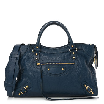 BALENCIAGA Agneau Classic Gold Hardware City Bleu Profond