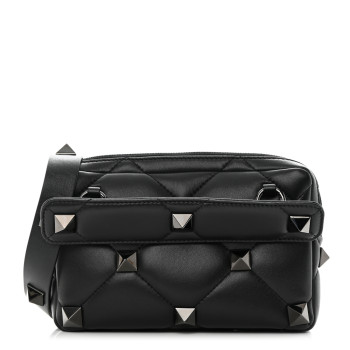 【関税&送料込】Valentino Garavani Black Nappa Leather Roman VALENTINO GARAVANI Nappa Monochrome Roman Stud Crossbody Bag