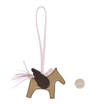 HERMES Milo Lambskin Grigri Rodeo Pegase Horse Bag Charm PM Beige Marfa Mauve Pale Moka