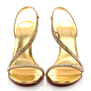 CHRISTIAN LOUBOUTIN Crystal Strass Rosalie 100 Sandals 38.5 Cry Aurum Gold