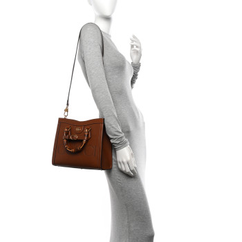 GUCCI Charisma Calfskin Gucci Embossed Small Diana Tote Bag Peanut Brown