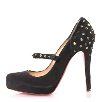 CHRISTIAN LOUBOUTIN Veau Velours Stud Spike Mad Mary 100 Pumps 38.5 Grey