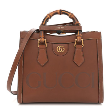 GUCCI Charisma Calfskin Gucci Embossed Small Diana Tote Bag Peanut Brown