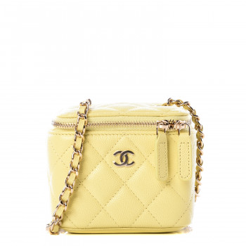 CHANEL Caviar Quilted Mini Vanity Case With Chain Yellow