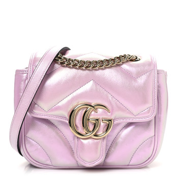 GUCCI Iridescent Nappa Chevron Matelasse Mini GG Marmont Shoulder Bag Iridescent Escape Pink