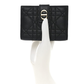 CHRISTIAN DIOR Supple Calfskin Cannage Caro Dandelion Card Holder Black
