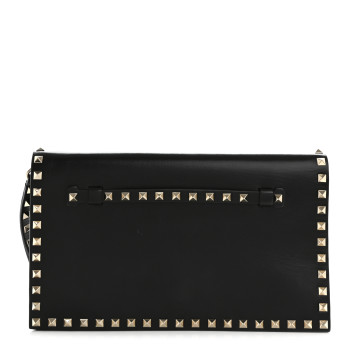 VALENTINO GARAVANI Nappa Rockstud Wristlet Clutch Black