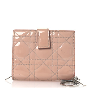 CHRISTIAN DIOR Patent Cannage Lady Dior Eden Wallet Rose Clair