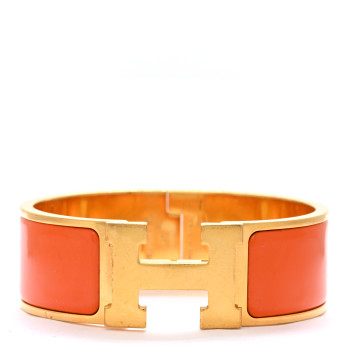 HERMES Enamel Wide Clic Clac H Bracelet PM Orange