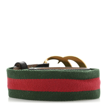 GUCCI Nylon Calfskin Double G Web 40mm Belt 85 34 Green Red Dark Cocoa