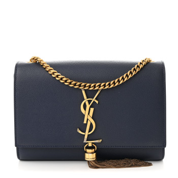 SAINT LAURENT Grain De Poudre Small Classic Monogram Kate Tassel Satchel Blue Charron