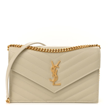 SAINT LAURENT Grain De Poudre Matelasse Chevron Monogram Envelope Chain Wallet Crema Soft