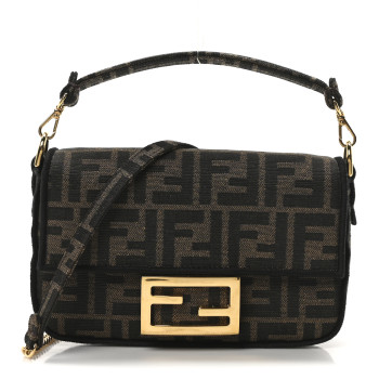 FENDI Fabric Jacquard FF 1974 Mini Baguette Tobacco Moro Black