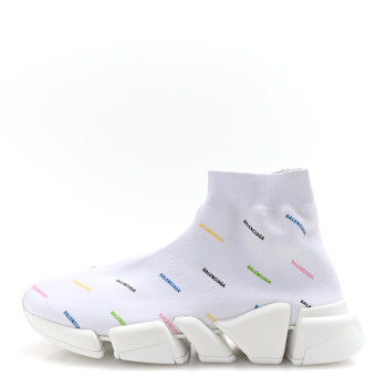 BALENCIAGA Technical 3D Recycled Knit Allover Logo Womens Speed 2.0 Sneakers 39 White Multicolor