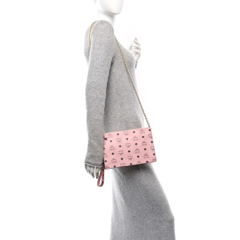 MCM Visetos Aren Wristlet Standing Pouch On Chain Soft Pink