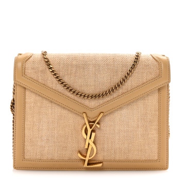 SAINT LAURENT Canvas Calfskin Classic Monogram Cassandra Grege Brown Gold