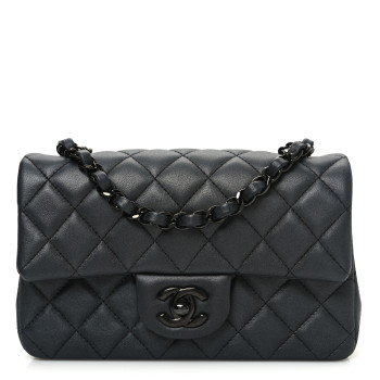 CHANEL Pearly Lambskin Quilted Mini Rectangular Flap So Black