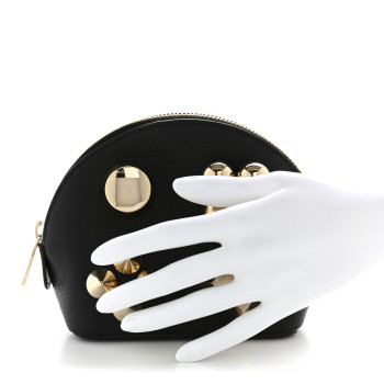 CHRISTIAN LOUBOUTIN Grained Calfskin Carasky Studded Cosmetic Pouch Black Gold