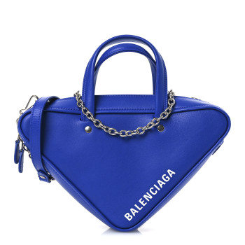 BALENCIAGA Shiny Day Calfskin Logo XS Triangle Chain Duffle Bleu Roi White