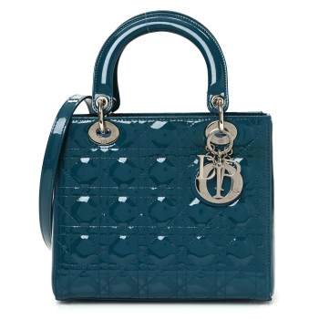 CHRISTIAN DIOR Patent Cannage Medium Lady Dior Blue