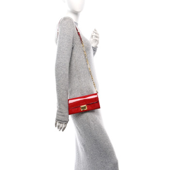 MIU MIU Vernice Madras Wallet On Chain Rosso