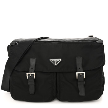 PRADA Tessuto Nylon Saffiano Vela Messenger Bag Black