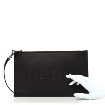 GUCCI Calfskin Totissima Zip Wristlet Pouch Ebony