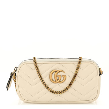GUCCI Calfskin Matelasse Mini GG Marmont Chain Crossbody Bag White