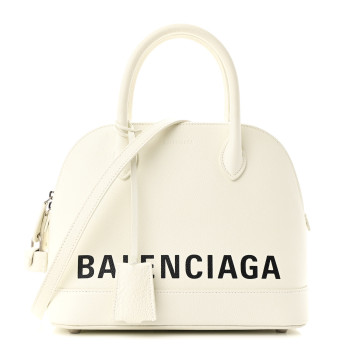 BALENCIAGA Signature Grained Calfskin Logo S Ville Top Handle Bag White Black