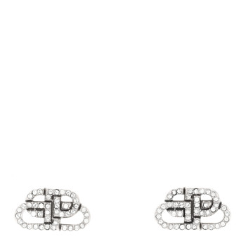 BALENCIAGA Metal Crystal XS BB Logo Earrings Silver