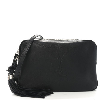SAINT LAURENT Lambskin Monogram Small Lou Camera Bag Black