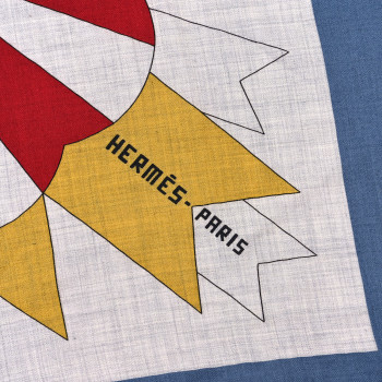 HERMES Cashmere Silk Cheval De Fete Shawl 140 Gris Chine Bleu Jaune Vif Multicolor