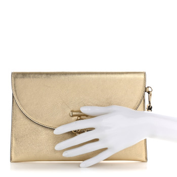 JIMMY CHOO Metallic Calfskin JC Envelope Pouch Gold
