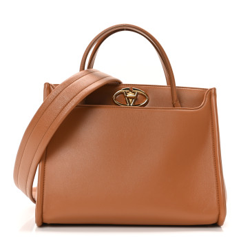 VALENTINO GARAVANI Calfskin Vlogo Locker Small Top Handle Saddle Brown