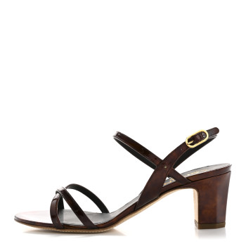 CHANEL Patent Tortoise Ankle Strap Sandals 38 Marron Bronze