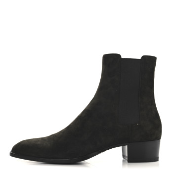 SAINT LAURENT Suede Calfskin Mens Wyatt Chelsea Boots 44 Sabble Brown
