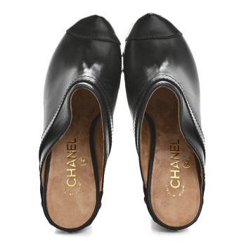 CHANEL Calfskin Studded Clog 38 Black