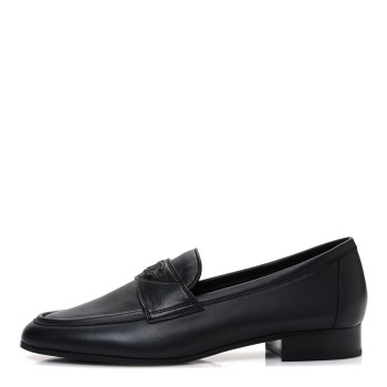 CHANEL Calfskin Womens Stitched CC Loafers 38 Black