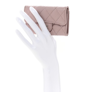 CHANEL Caviar Quilted Flap Card Holder Wallet Light Pink