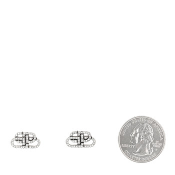 BALENCIAGA Metal Crystal XS BB Logo Earrings Silver