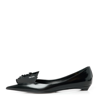 PRADA Spazzolato Floral Applique Ballerina Flats 37 Black