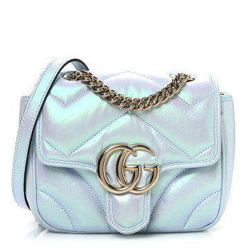 GUCCI Iridescent Nappa Chevron Matelasse Mini GG Marmont Shoulder Bag Iridescent Snow Light Blue
