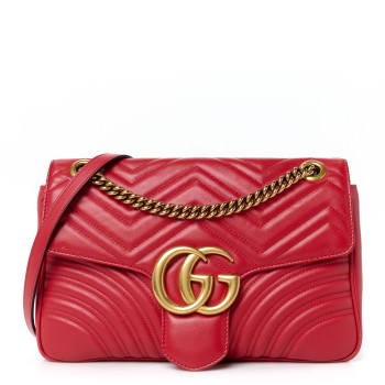 GUCCI Calfskin Matelasse Medium GG Marmont Shoulder Bag Hibiscus Red