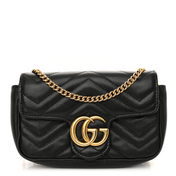 GUCCI Calfskin Matelasse Super Mini GG Marmont Shoulder Bag Black