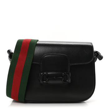 GUCCI Azalea Calfskin Web Monochrome Small Horsebit 1955 Shoulder Bag Black