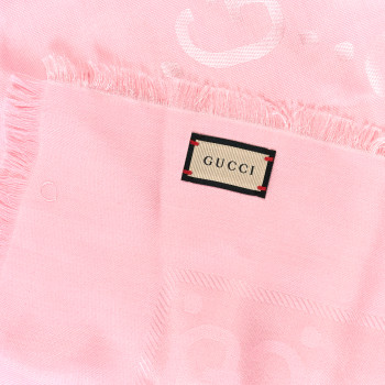 GUCCI Wool Silk GG Jacquard Shawl Pink