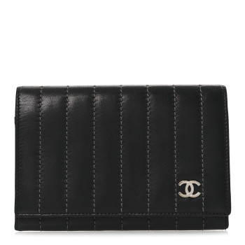 CHANEL Lambskin Vertical Quilted Mademoiselle Compact Wallet Black