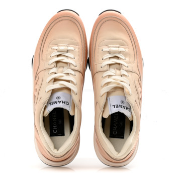 CHANEL Laminated Calfskin Stretch CC Womens Sneakers 40 Light Orange