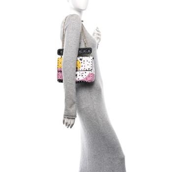 VALENTINO GARAVANI Lambskin Medium Moon And Stars Rockstud Spike Shoulder Bag White Yellow Pink